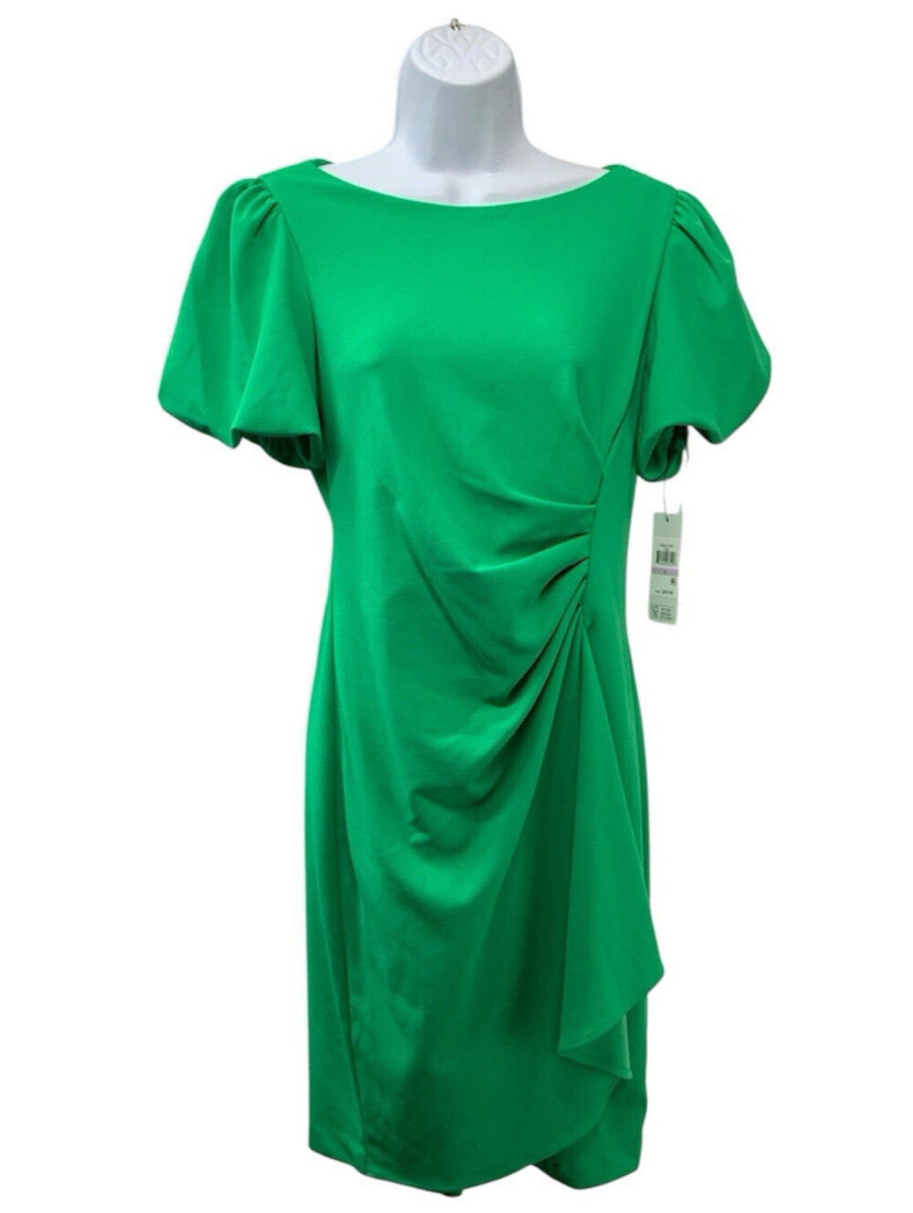 DKNY Women's Short Sleeve Boat Neck Side Ruched Dress Elegant Apple Green 6